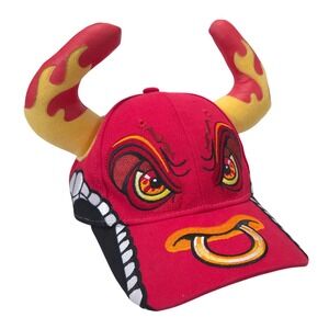 Monster Jam El Toro Loco Red Hat 3D Horns Bull Flame Adjustable Embroidered Cap